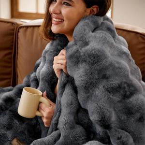 Bedsure GentleSoft Fluffy Fuzzy Tie-dye Grey Throw Blanket for Men, Soft Cozy Minky Fleece Faux Fur Blanket for Couch, Mens Room Decor Charcoal Gray Bed Cover, Thick Warm Plush Gifts for Dad, Him