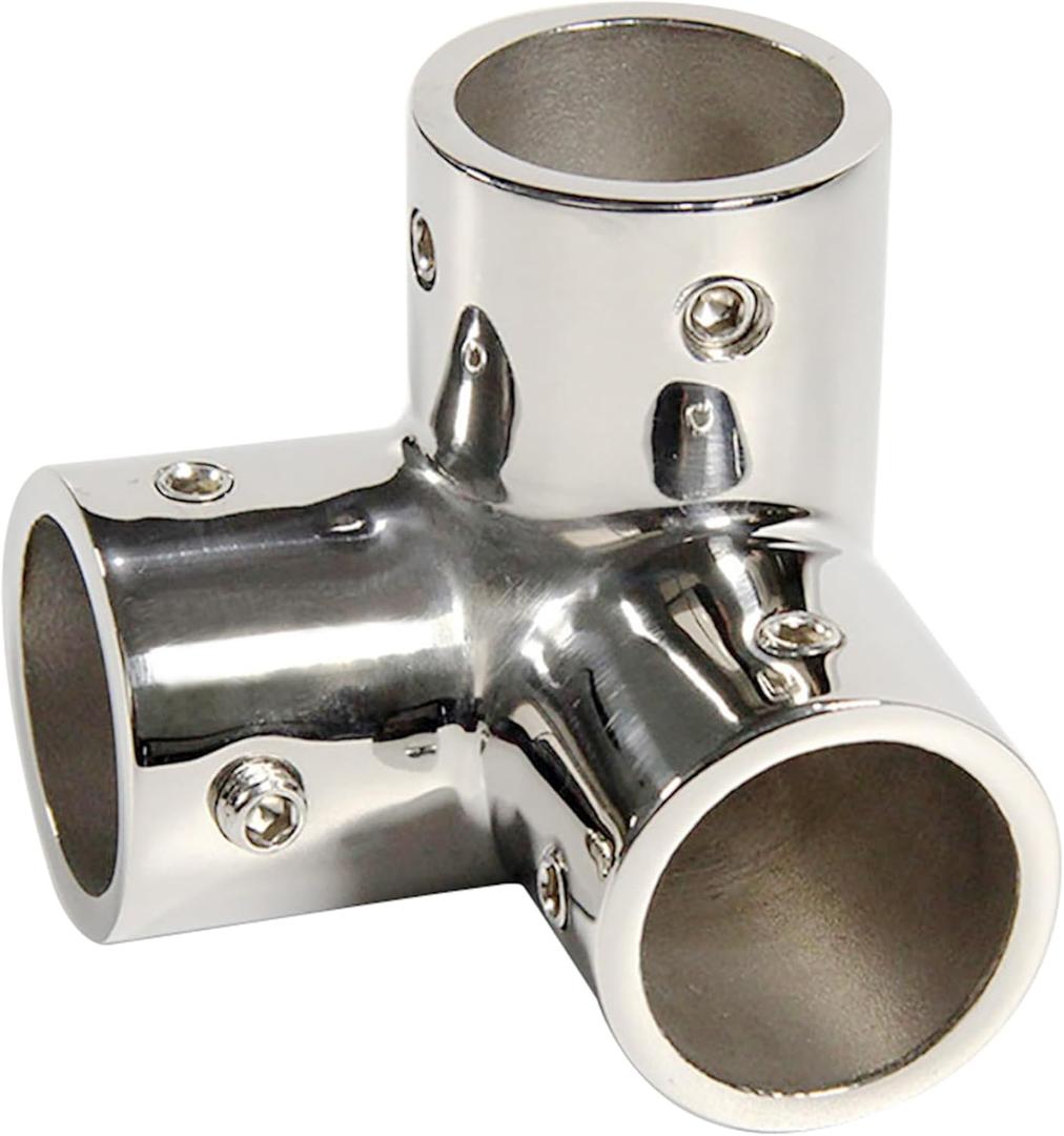 NRC&XRC Marine Grade 316 Stainless Steel Mirror Polished Hand Rail Fitting-90 Degree 1.5in(I.D.38.7mm) 3 Way Corner Elbow,1.5 inch Pipe Hand Rail Tee