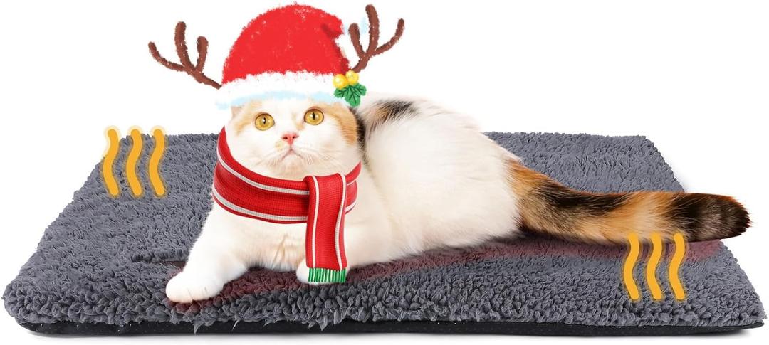 Self Warming Cat Bed Self Heating Cat Dog Mat 24 x 18 inch Extra Warm Thermal Pet Pad for Indoor Outdoor Pets with Removable Cover Non-Slip Bottom Washable Non Electric (Dark Grey)