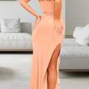 Women's Spaghetti Strap Maxi Dress Sexy Lace Split Side Long Cami Dresses (Orange, XXL)