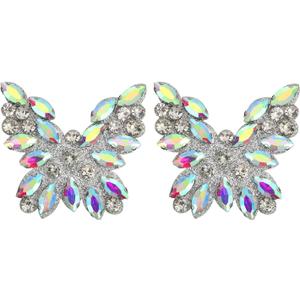 uxcell 2Pcs Rhinestone Butterfly Patches, Iron-on Beaded Appliques, Bling Clothing Repair Decoration Patches for Hats Shoe Bags DIY Accessories, AB Color