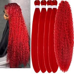 Bright Red Pre stretched Braiding Hair 52inches Italian Curls Braiding Hair Synthetic Braiding Hair Extensions Knotless Non Toxic Itch Free