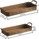 Vintage Gold Serving Tray Set with Handles, Decorative Ottoman & Coffee Table Tray for Living Room, Vanity or Bathroom, 2-Piece Antique Style Nesting Metal Trays with Hollow Carved Edge