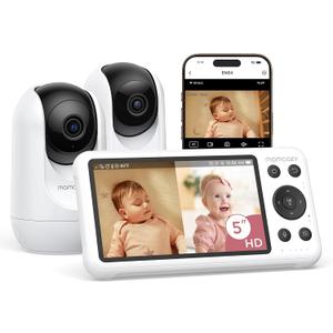 Momcozy BM04 Smart WiFi Baby Monitor with 2 Cameras, 5" 1080P Split Screen Video Baby Monitor with Camera and Audio, Motion Detection, Electric Fence, Clear Night Vision, 2-Way Audio, 5000mAh Battery