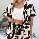 VERABENDI Two Piece Print Cover Up Sets-Top & Shorts,Beach Vacation Clothes Hawaii Outfits for Women (Black, XL)