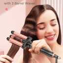 5 in 1 Wand Curling Iron-Kinked Curling Wand Set with Flat Iron Hair Straightener, 3 Barrels Hair Crimper, 3 Ceramic Curling Irons (0.35"-1.25"), 2 Temps Fast Heat Hair Waver Curler, Rose Gold