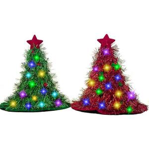 Christmas Hat Set Multi-Piece Set with 30 LED Colorful Lights Christmas Tree Decoration Hat for Adults