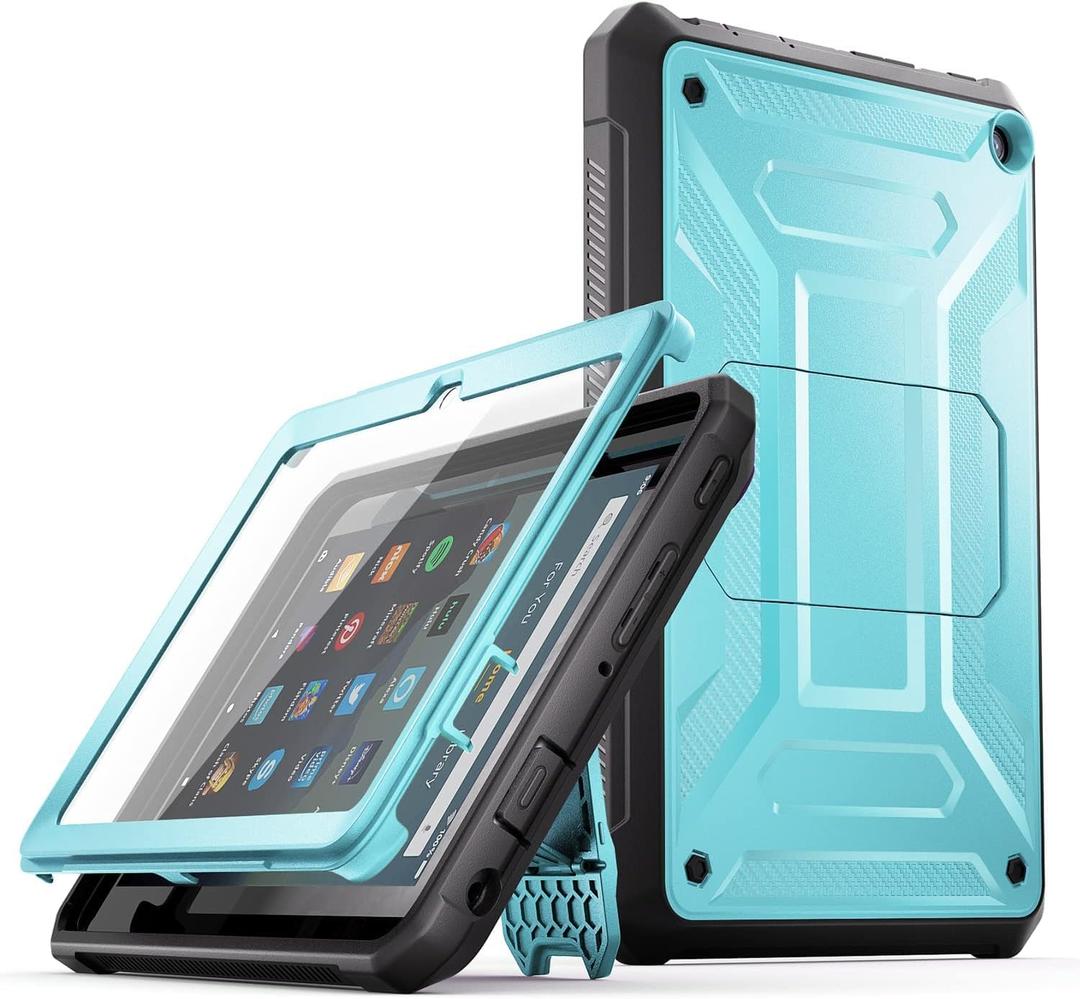 DJ&RPQ All-New 8 & 8 Plus Tablet DJ&RPQ Incompatible HTC Full Body Rugged Hands-Free Viewing Stand Back Cover with Screen Protector-Blue