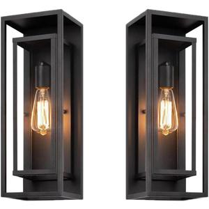 2 Pack 18 inches Outdoor Wall Lantern Light Fixture, Large Black Exterior Waterproof Wall Sconce, Anti-Rust Mount Porch Light with Clear Glass,E26 Socket