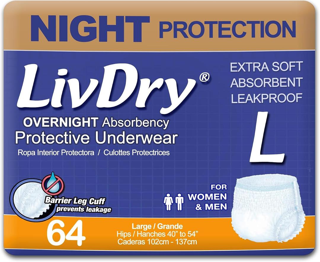 LivDry Overnight Protective Underwear Large size Count: 64