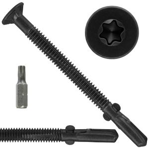 FMhotu #14 x 3-1/4" Trailer Deck Screws, Self-Tapping Sheet Wood Metal Screw, 161Pcs T25 Star Bits Reamer Tek Screws for Trailers, for Attaching Wood to Steel(Black)