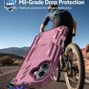 FNTCASE for iPhone 16 Phone Case: Military Grade [Built-in Screen Protector] [Kickstand] Matte Textured Drop Proof Protection Cover | Rugged Shockproof TPU Protective Sturdy Cases - Pink