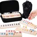 Rummy Cube Game Set for 6 Players with 6 Wooden Racks, 160 Numbers Rummy Tiles, Travel Case & Bag, Classic Tile Game for Family Adults Kids