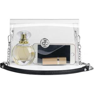 Lorbro Clear Purse for Women Stadium Approved, Clear Crossbody Bag with Zipper Closure, Transparent Purse for Concert Sports (Pearl Silver)
