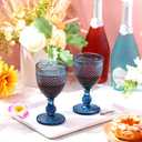 Bokon 12 Pack Blue Glass Goblets Set 10 oz High Clear Wine Glass Vintage Water Goblets Cups Embossed Diamond Design Glassware with Stem for Drinking Juice Liquor Party Wedding Bar
