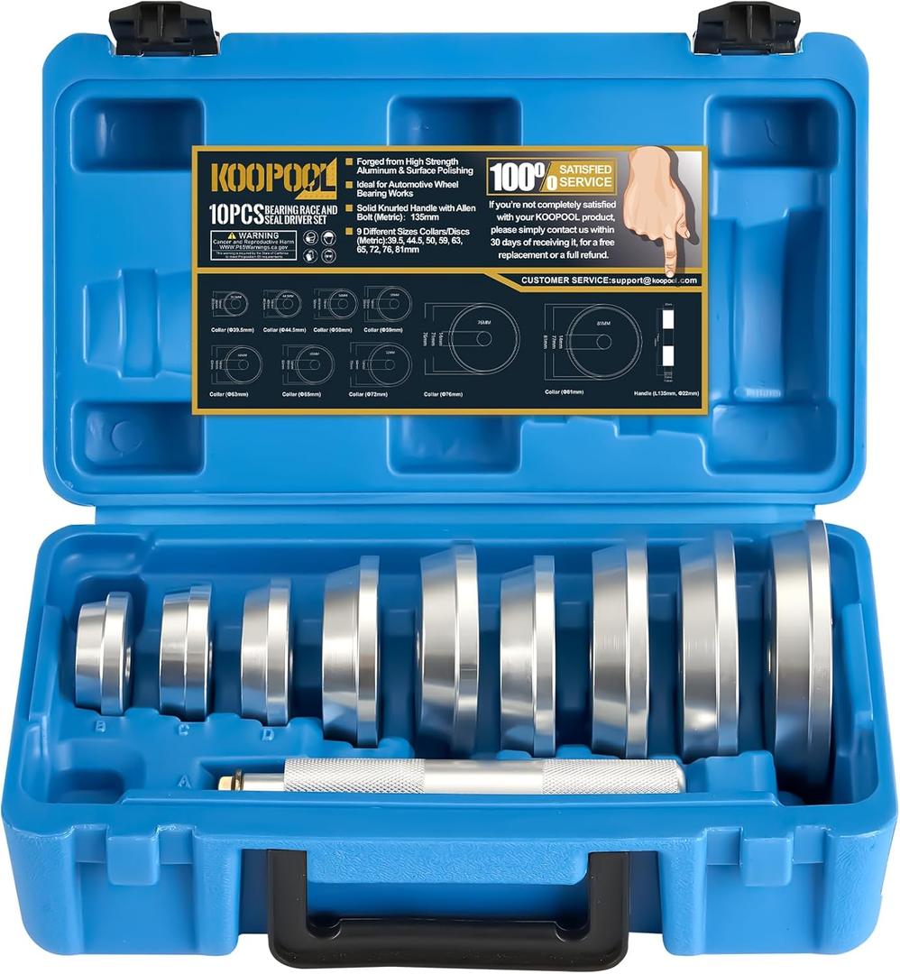 10-Pieces Wheel Bearing Press Kit: Includes Seal Driver, 9 Bearing Adapters, and Seal Installer for Efficient Bearing Installation, Universal Bearing Race and Seal Bushing Driver Install Set (Blue)