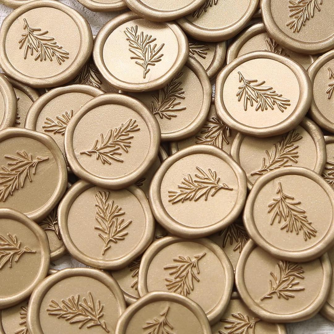 UNIQOOO Wax Seal Stickers - Rosemary Wedding Invitation Envelope Seal Stickers, 200 Pcs Self Adhesive Prosecco Metallic Light Gold Stickers, Perfect for Invitation, Gift Wrapping, Christmas, Light Gold