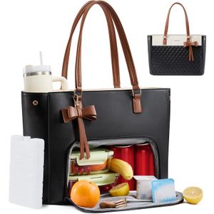 LOVEVOOK Work Tote Bag with Lunch Compartment, 3 in 1 Laptop Tote Bag for Women with Giant Tumbler Holder for Teacher, Nurse, Travel, Office, Daily