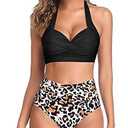 Tempt Me Women Two Piece Vintage Swimsuit Retro Halter Ruched High Waist Bikini with Bottom (XX-Small, Black 1)