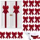 16 Pcs Christmas Cabinet Bows DIY Kitchen Velvet Cabinet Ribbons Bows for Kitchen Dining Door Home Holidays Decoration(Burgundy,Velvet)