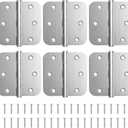 KOLET Ball Bearing Door Hinges, 3.5 Inches Heavy Duty Stainless Steel Door Hinges, 5/8'' Radius Corner Hinges, Smooth and Quiet, Non Removable Pin, Brushed Nickel, 6 Pack