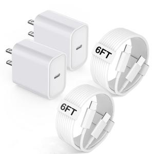 USB C Fast Charger for iPhone 17/16/15 Charger Fast Charging,2Pack 20W Type C Wall Charge Block 6FT Long USB C to C Fast Charging Cable Cord for Apple iPhone 17/16 Pro Max/15 Pro/15 Plus, iPad Pro, Air