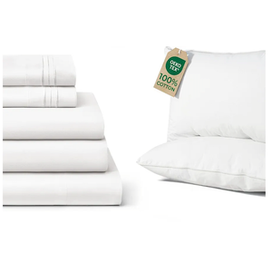 CGK Unlimited Split 5 Piece Sheet Set + 2pk Cotton Bed Pillows Pillow Cases 30x20 Inch