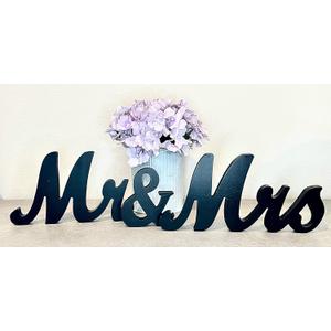Mr & Mrs Wood Sign Wedding Decorations for Bride & Groom Reception Head Table. Wooden Letters for Married Couple's Centerpiece, Engagement & Bridal Shower Party Or Wedding Cake Table. (Black)