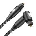 EMK 90 Degree Right Angle Optical Audio Cable [6ft/2M] - 360 Rotatable Digital Toslink SPDIF Cable for Soundbar to TV, Home Theater - Black Fiber Optic Cable with Angled Connector
