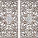 Madison Park Wall Décor for Living Room - Botanical Panel, Home Accent Modern Kitchen Dining Decoration, Ready to Hang 2-Piece Distressed Carved Wood Panel Set for Bedroom, 15.75"W x 31.50"H, Antique Brown, 31.5"L x 15.8"W