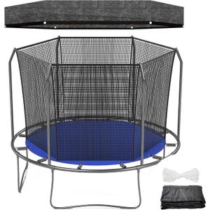 Windyun Trampoline Cover Round 6 Holes Black Sunshade Tent Top Cover Sunblock Shade Cloth for 8ft 10ft 12ft Trampoline with 146ft Cord, Easy to Install for Backyard Playground, Tent Only