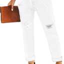 Womens Casual Denim Jeans Pull-on Stretch Jeans Elastic Waist Jean Denim Drawstring Joggers Pants (X-Large, Designed White)