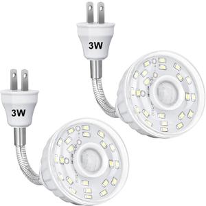 2PCS 3W White Plug in Motion Sensor Night Light Indoor, PIR Infrared Motion-Activated LED Night Light for AC Outlet,Dusk to Dawn Sensor Smartlight,360 Directional Rotating for Garage Stairway