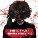 3 Pcs Halloween Costume Accessories Adult with Goggles Glasses, Short Curly and Skeleton Gloves for Halloween Cosplay Party Accessories Women Dress up (Black)