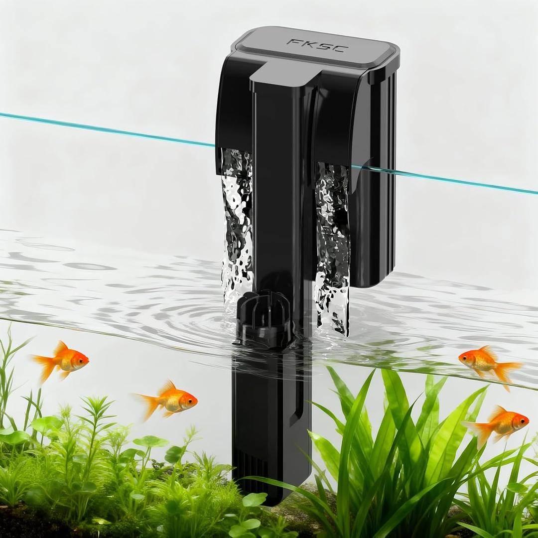 Hang On Back Aquarium Filter Up 10 Gallons Fish Tanks, 2-Stage Multi-Stage Filtration with Surface Skimmer, Ultra Quiet HOB Power Waterfall Filter for Freshwater (BLACK)