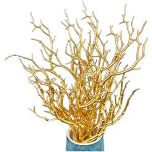 13.8 inches Artificial Coral Branches Fake Antler Branches Small Branches for Home Decoration Flower Arrangement Wedding Christmas Halloween Festival (Golden10PCS)