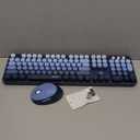 Wireless Keyboard and Mouse Combo, Retro Typewriter Keyboard with Round Keycaps, Full-Size Ergonomic, Blue, Ideal for Windows PC, Home, Office, and College, Wireless Keyboard Mouse Combo