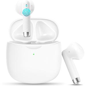 Wireless Earbuds, Bluetooth 5.4 Headphones In Ear with Noise Cancelling Mic, Bluetooth Earbuds Stereo Bass, IP7 Waterproof Sports Earphones, 32H Playtime USB C Charging White Ear Buds for Android iOS