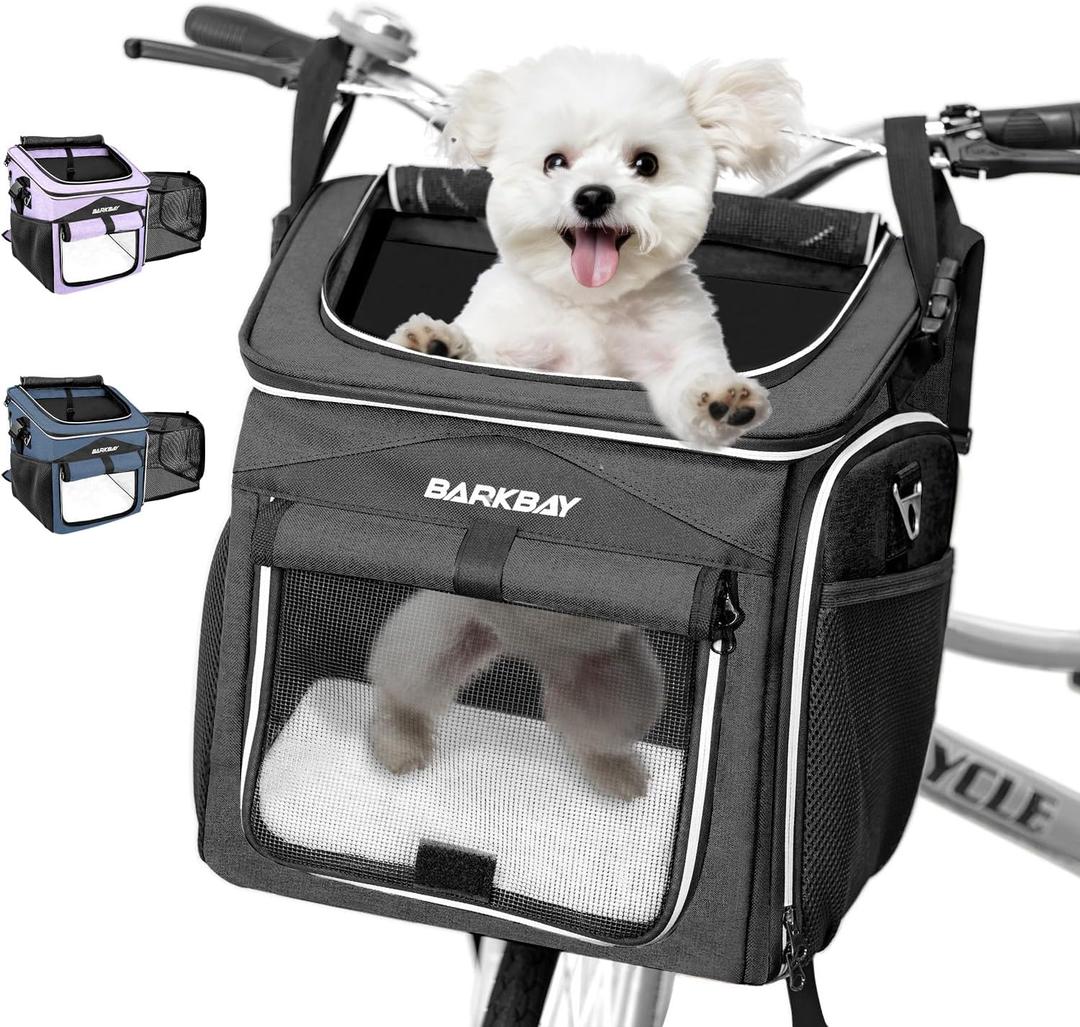 Dog Bike Basket Carrier, Expandable Foldable Soft-Sided Dog Carrier, 2 Open Doors, 5 Reflective Tapes, Pet Travel Bag,Dog Backpack Carrier Safe and Easy for Small Medium Cats and Dogs(Black)