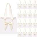 Kolldenn Set of 50 No DIY Small Gift Bags with Beige Bow Ribbon 4''x2.7''x4.5'' Mini White Paper Thank You Bags Bulk with Handle for Baby Shower Wedding Party Favor Birthday Return Guests