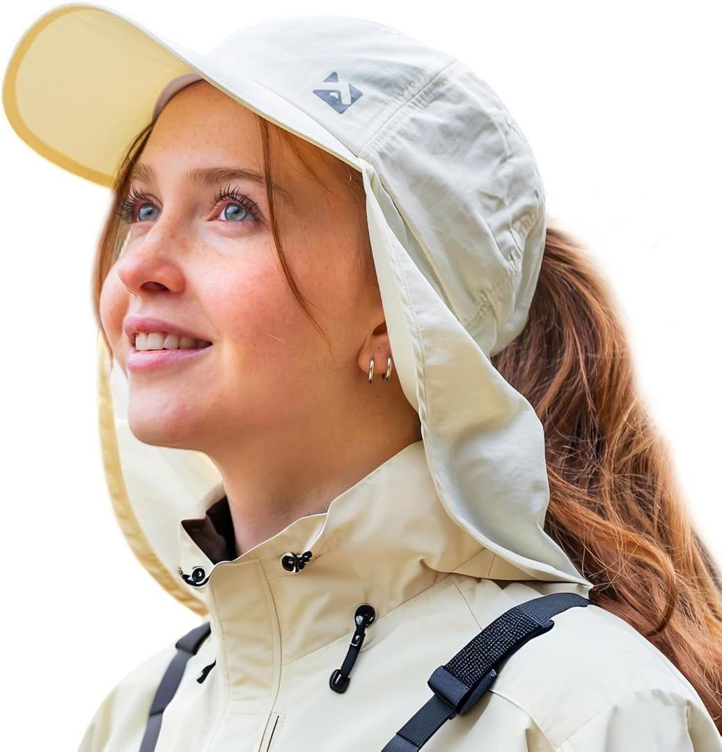 TOP-EX L/XL Sun Hats for Women Ponytail Baseball Cap with Neck Flap UPF50 Summer Hiking Gardening Hat Waterproof (Medium, Beige)