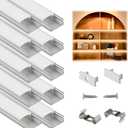 Muzata 10Pack 6.6FT/2M LED Channel Aluminum U Shape Silver LED Strip Diffuser Channel with Milky White Cover Easy Installation U1SW WW 2M