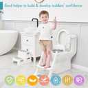 Forbena Potty Training Toilet Seat with Step Stool Ladder, Toddler Kids Potty Seat for Boys Girls, Non Slip Foldable Toilet Training Seat with Soft Cushion, Comfortable Handles (White-Grey)