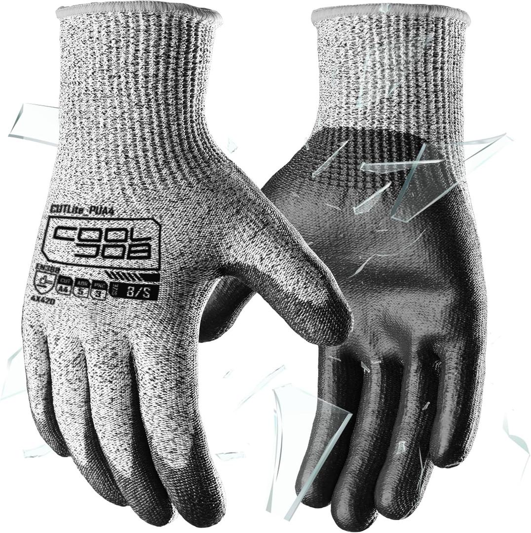 COOLJOB 12/120 Pairs Cut Resistant Safety Work Gloves with Grip, 13 Gauge Seamless Shell with PU Coating, ANSI A2 A4, Gray (Medium (Pack of 12))