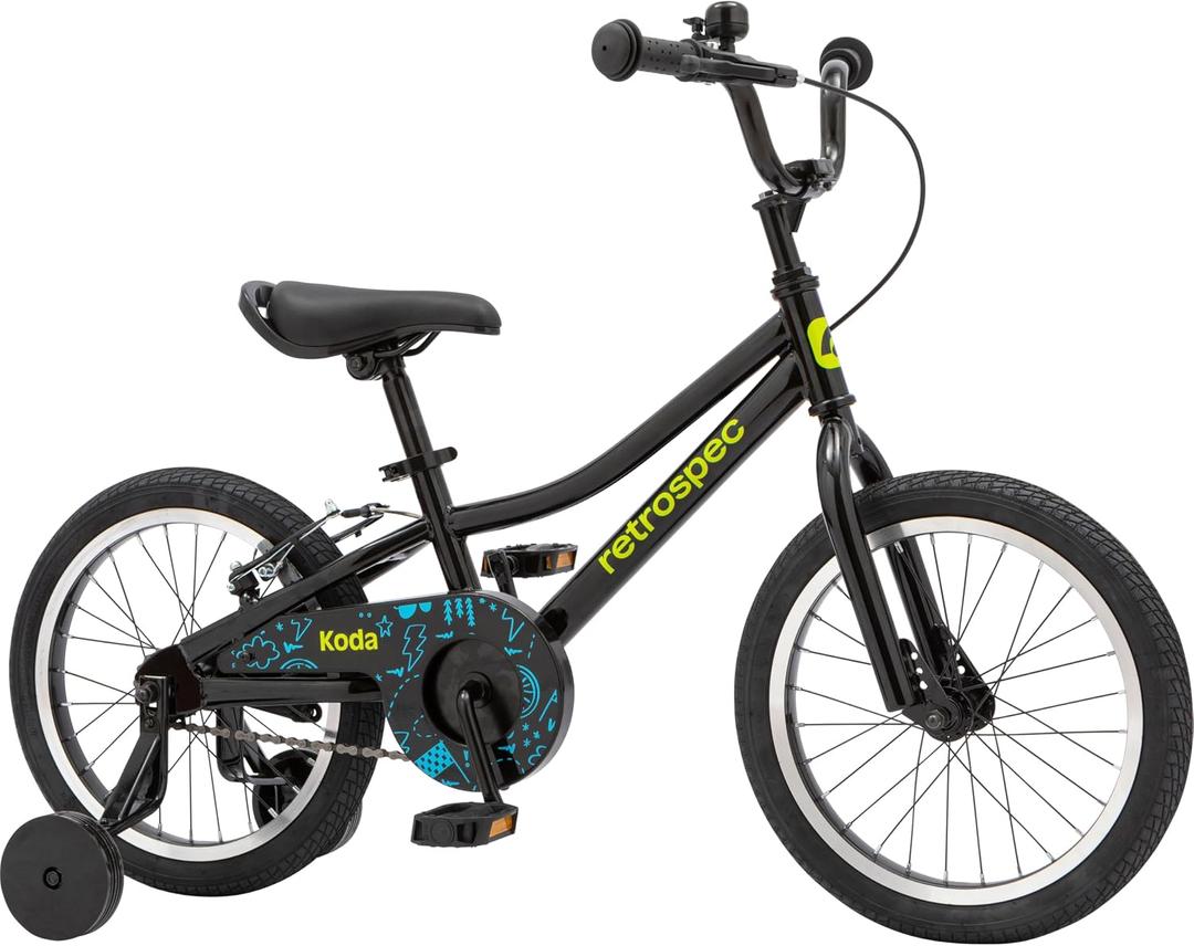 Retrospec Koda Plus Kids Bike for Boys & Girls Ages 4-6 Years - 16" Children's Bicycle, Adjustable Seat & Handlebars, Removable Training Wheels, Front Hand Brakes, Rear Coaster Brake & Safety Bell
