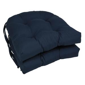 16-inch Solid Twill U-shaped Tufted Chair Cushions (Set of 2) Navy