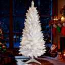 4ft Artificial Full White Christmas Tree with Separate Lights, Not Pre-lit Mini White Tinsel Pine Christmas Tree, 50 Lights, Small Xmas Tree for Home, Office, Party Decoration, Indoor