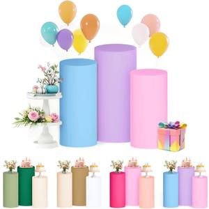 FUHSY Set of 3 Cylinder Pedestal Covers Cylinder Stand Cover Spandex Pedestal Stand Cover Pillar Multicolor Rainbow Cylinders Stands for Party Covers for Wedding Reception Baby Shower Display Decor