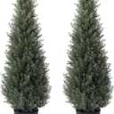 Laiwot 3FT Artificial Cedar Topiary Trees for Outdoors Potted Fake Cypress Trees Faux Evergreen Plants for Home Porch Decor, Set of 2