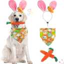 Dog Easter Costumes - Adorable Bunny Ears Headband Cute Dog Bandana Funny Carrot Shape Rope Teeth Cleaning Dog Chew Toys Gifts for Pet Puppy 4 PCS